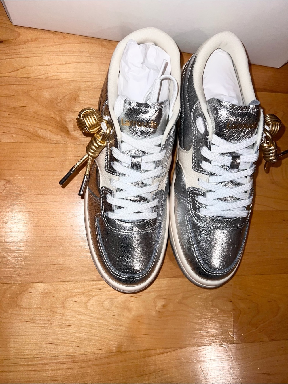 Larroude George Sneaker in Silver Leather & Ivory Leather NWT - Picture 9 of 15